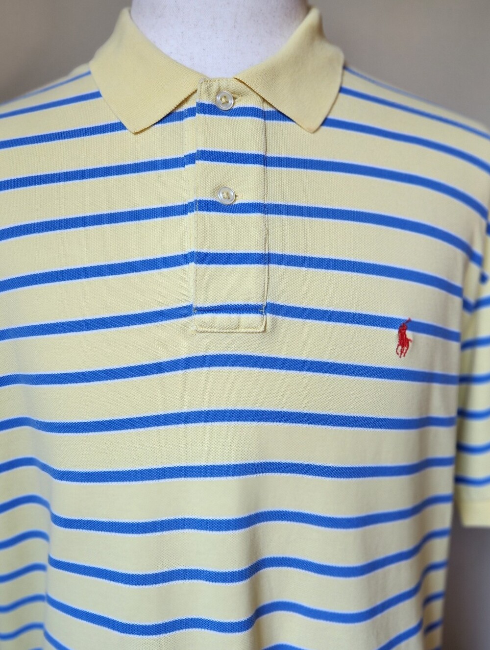 Polo Ralph Lauren Mens XL Yellow Blue Striped Short Sleeve Polo Shirt Red Pony